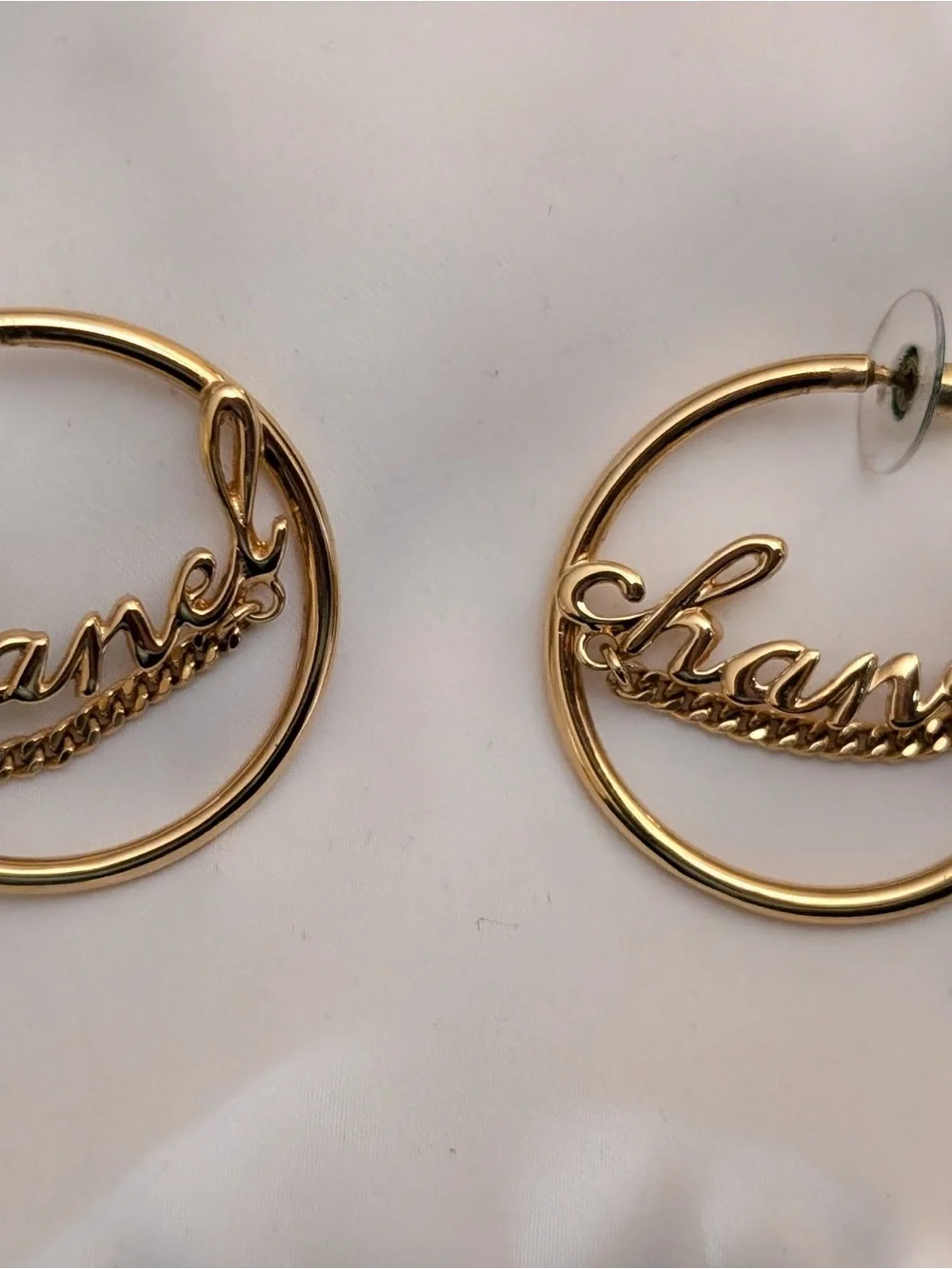 CHANEL Gold Script Hoop Earrings